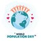 World Population Day, people friendship on Earth globe, poster, template, vector illustration