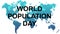 World population day word line on world map isolated on white background
