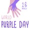 World purple day text on white isolated backdrop for social banner