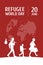 World Refugee Day on June 20 vertical poster template. Globe map, family of man, woman and child leaving motherland.