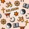 World religion hand drawn seamless pattern -