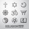 World religion hand drawn symbols set. vector