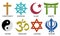 World religion symbol icon set on white background, 3D vector co