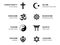 World religion symbols with English labeling