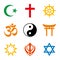 World religions, nine colored symbols of major religious groups