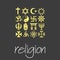 World religions symbols vector set of green icons eps10