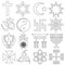 World religions symbols vector set of outline icons