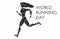 World Running Day. Beautiful woman athlete runs. Stylized silhouette
