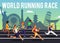 World running race poster with international sprinter runner competition