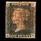 The world`s first postage stamp, a UK penny black
