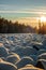 the world\\\'s largest stone river in the snow in the rays of the setting sun