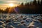 the world\\\'s largest stone river in the snow in the rays of the setting sun