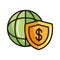 World shield protection shopping or payment mobile banking line and fill icon