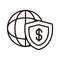 World shield protection shopping or payment mobile banking line style icon