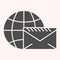 World shipping glyph icon. Planet and letter, envelope with globe. Postal service vector design concept, glyph style