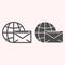 World shipping line and glyph icon. Planet and letter, envelope with globe. Postal service vector design concept