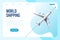 World shipping web page template with realistic plane, logistic company, cargo delivery web landing page template