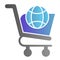 World shopping cart flat icon. Global market vector illustration isolated on white. Market cart with planet gradient