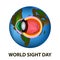 World Sight Day. October 11. Planet Earth. Eye anatomical structure. Vector illustration on isolated background