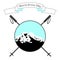 World Snow Day. Day of winter sports. Round logo - mountains, crossed ski poles, ribbon with event name