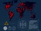 World statistics on the distribution of coronavirus, a virtual digital panel showing the covid-19 infection by country on the map