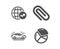 World statistics, Paper clip and Car icons. Pie chart sign. Global report, Attach paperclip, Transport. Vector