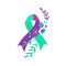 World suicide prevention day awareness and support ribbon in teal and purple color