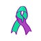 World suicide prevention day awareness and support ribbon in teal and purple color