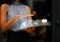 World tablet overlay, woman hand and global hologram for international cyber research at night. Mockup, 3d cybersecurity