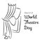 World theatre day greeting card with curtains and masks