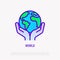 World thin line icon: hands holding the globe. Modern vector illustration
