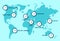 World time. Simple Clock icons on world map. Objects in flat style. New York, London, Tokyo. Watch on blue background. Business il