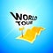 World tour concept logo, long route in travel map with guide marker