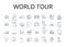 World tour line icons collection. Wild journey, Urban trek, High adventure, Daring odyssey, Global voyage, Continental