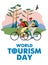 World Tourism Day. The couple travel on bicycles in the wild