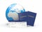 World travel. Earth, airline tickets and passport. 3d