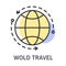 World travel icon with round globe and arrows for routes