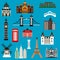 World travel landmark flat icons