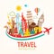 World travel, landmarks silhouettes icons set