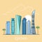 World travel in Qatar Linear Flat vector design te