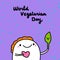 World vegetarian day hand drawn vector illustration in cartoon comic style man holding green leaf