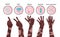 World vitiligo day.Infographics icons with reasons of sickness.Afro american hands with skin disease.