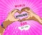 World vitiligo day June 25th. Unisex or womans hands in heart shape on rays bright pink background as pop art style.