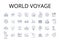 World voyage line icons collection. Global journey, Universal exploration, Earth adventure, Planet excursion