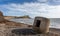 World War 2 concrete military pill box on sea shore at Kimmeridge Bay, Isle of Purbeck, Dorset, UK