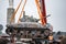 World War 2 Sherman M4 Tank monument memorial being delivered and lifted by crane to Arromanches Gold Beach near Omaha 75t D-Day