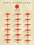 World War II warplanes in silhouette line illustrations by countries, America, Great Britain, Germany, Japan