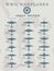 World War II warplanes in silhouette line illustrations by countries, America, Great Britain, Germany, Japan