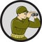 World War Two American Soldier Binoculars Circle Cartoon