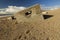 World War Two Pillbox sinking into pebbled beach, Chesil Bank